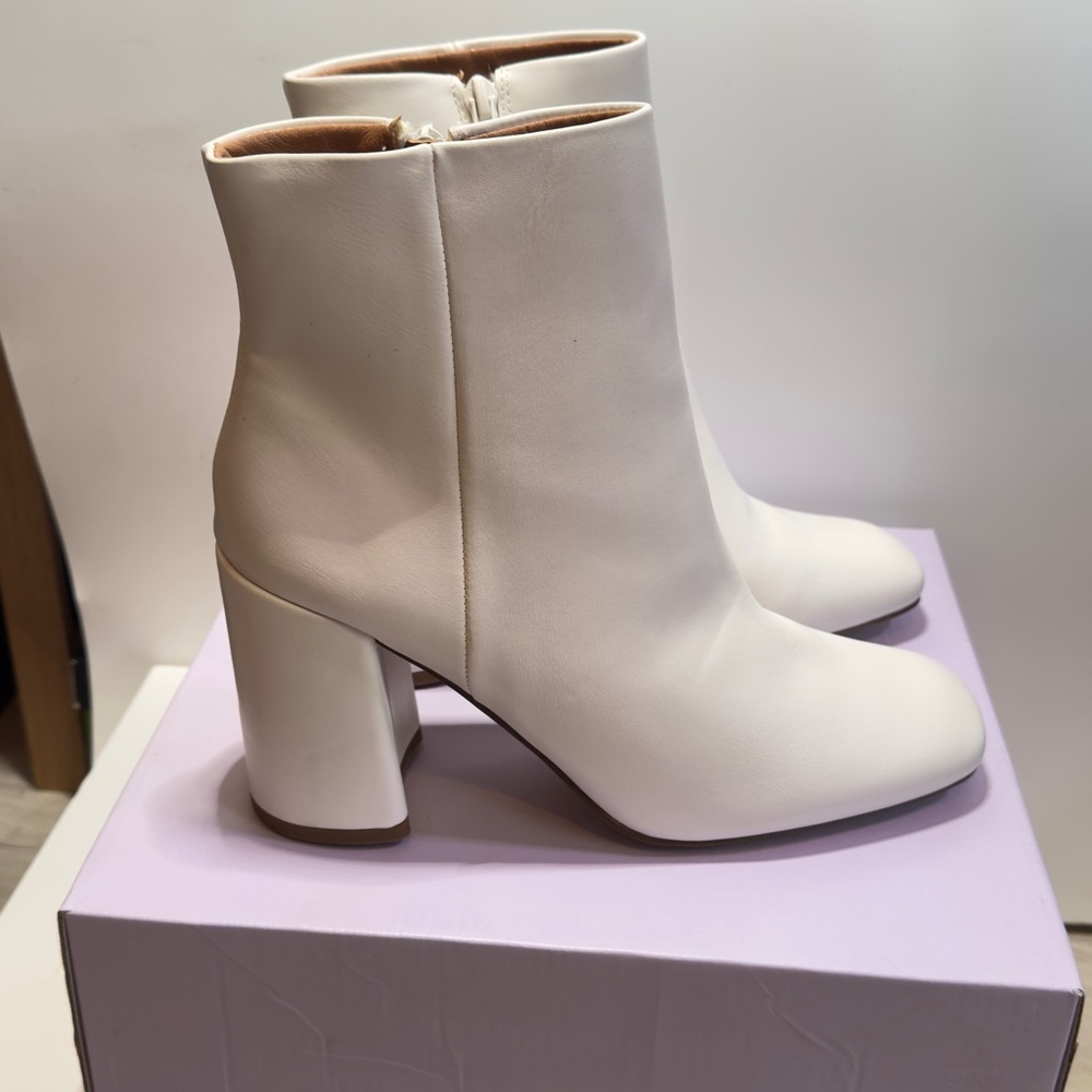 Madden Girl White Heeled Boots with Square Toe